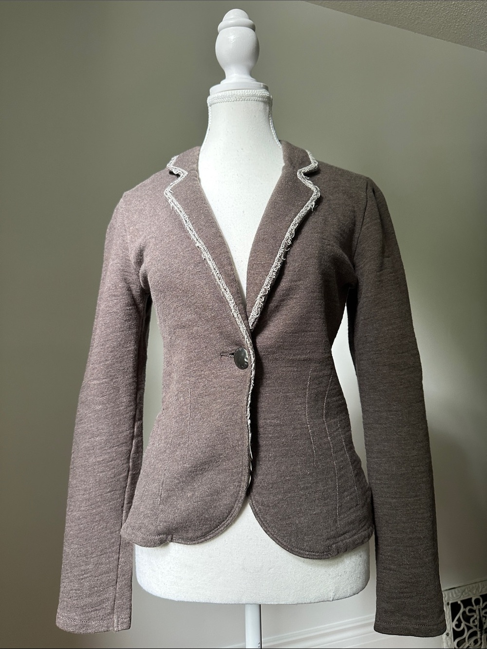 ESPIRIT Y2K Grey 100% Cotton Preppy Academia Skater Sweater Blazer Small